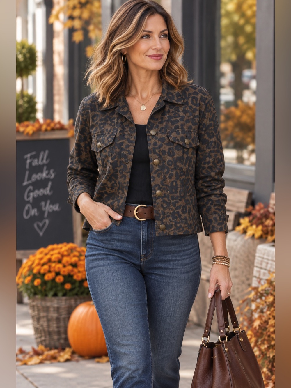 Multiples Brown & Black Leopard Cotton a blend Button Front Jacket PXL